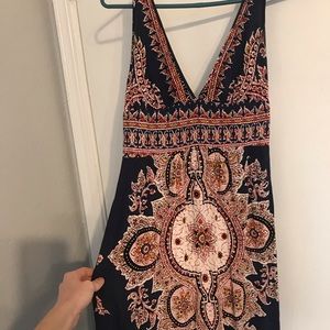 Long elegant bohemian navy blue bandana dress